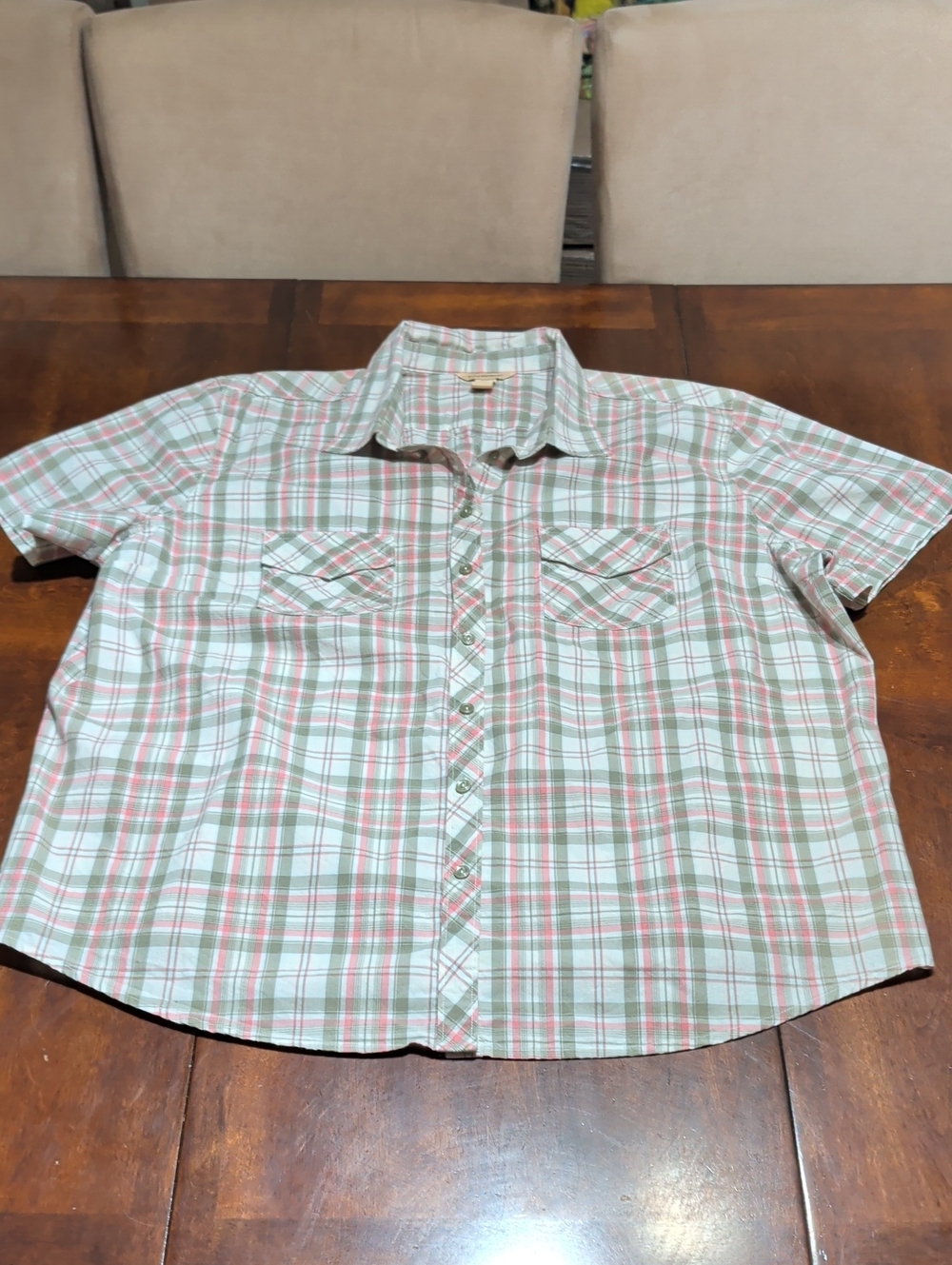 Bit & Bridle Plaid Short Sleeve Button Down Shirt Pink Green White Size 2x